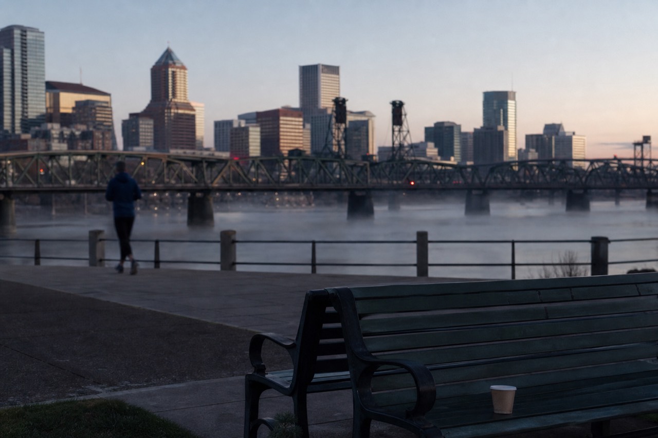 Portland skyline with bridges and waterfront